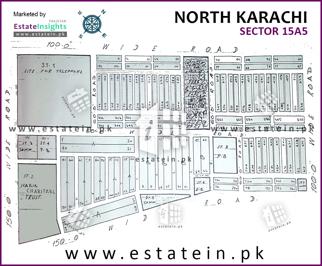 Buffer Zone Karachi Map Layout Plan / Siteplan Map Of Sector 15-A/5 Buffer Zone North Nazimabad  Town Karachi.