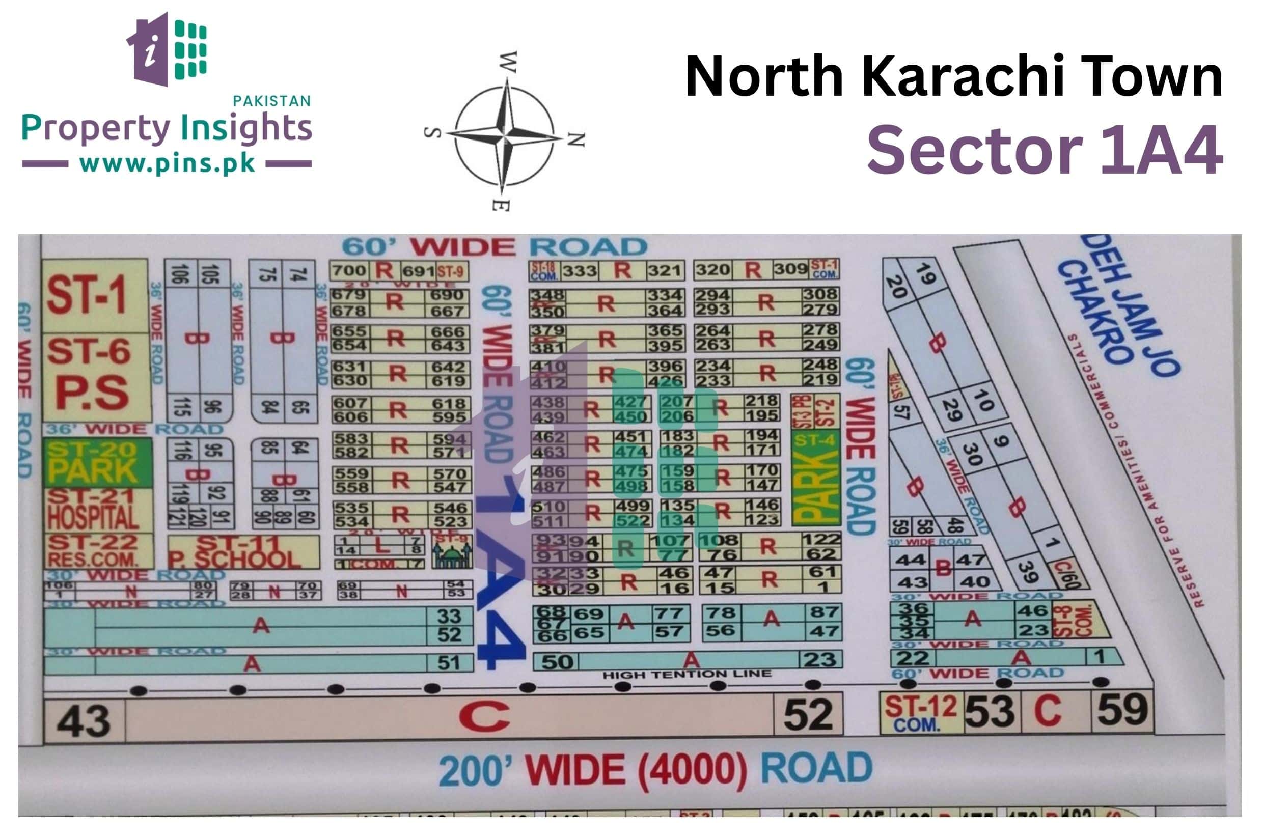 Layout plan / Siteplan Map of Sector 1A-4 Sector 1A North Karachi Town ...