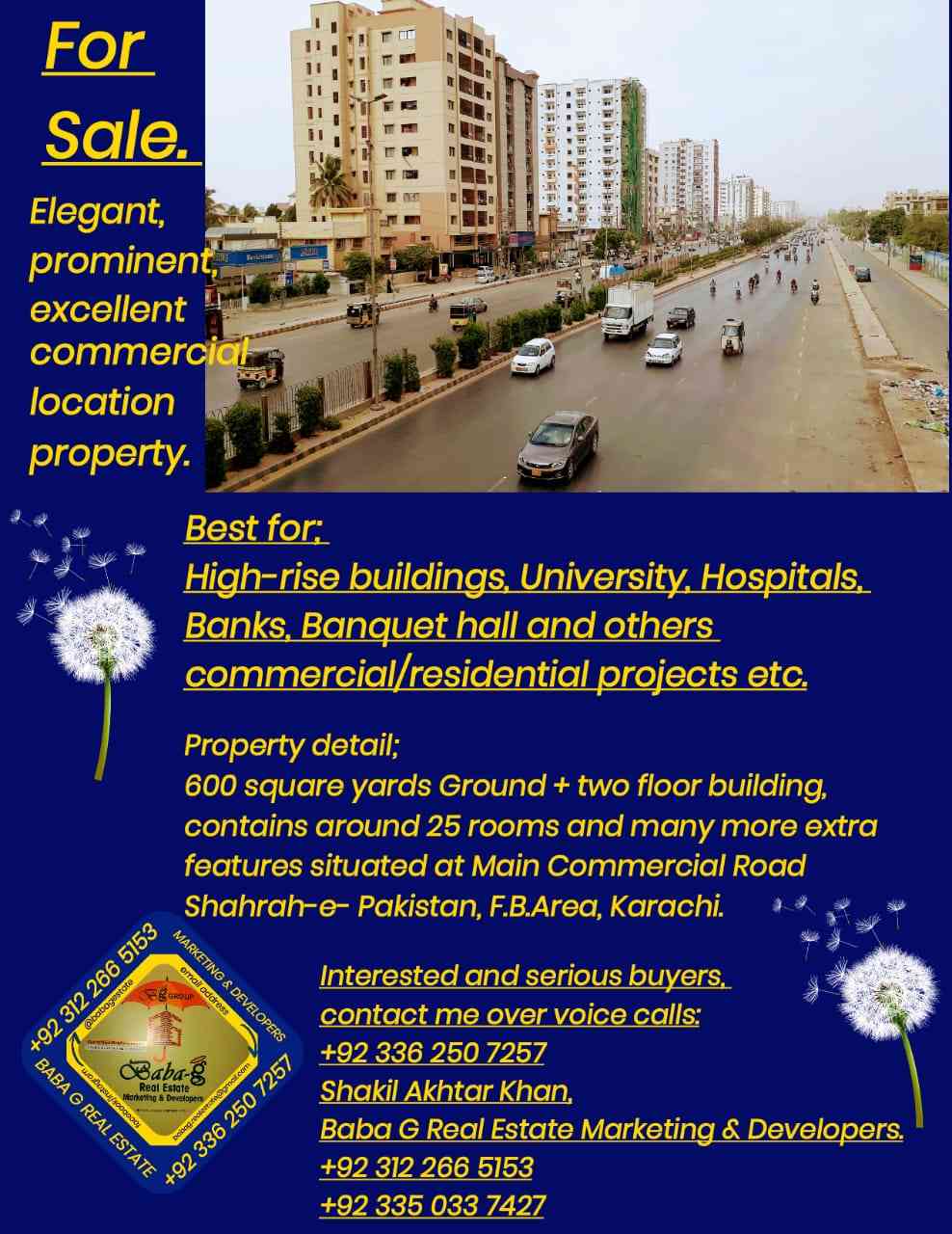 600 square yards Ground + two floor building For Sale.