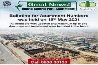 Bahria Town Central Park Apartment Balloting on 19 May 2021