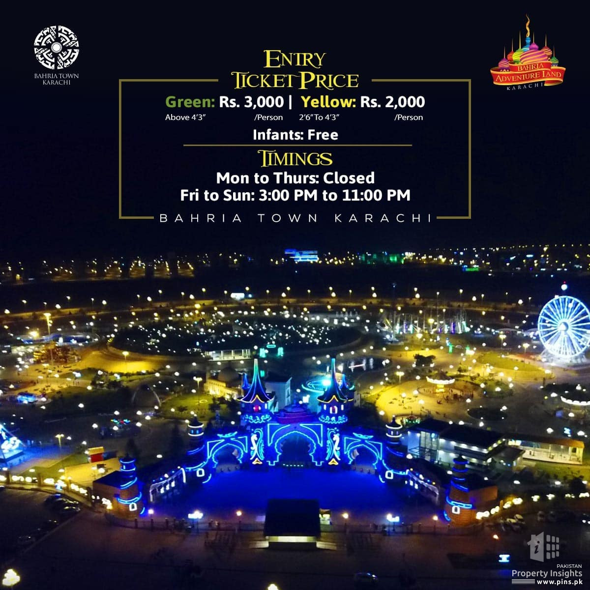 Bahria Town Karachi Adventure Land Operational Timings & Entry Ticket