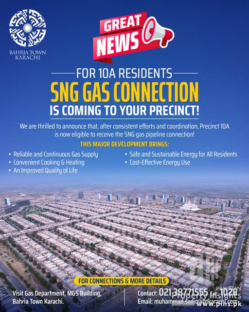 SNG Gas connection starting in Bahria Town Karachi Precinct 10A