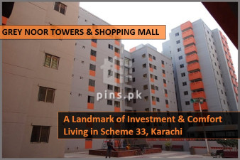 Grey Noor Towers & Shopping Mall – Apartments & Shops for Sale in Scheme 33 Karachi