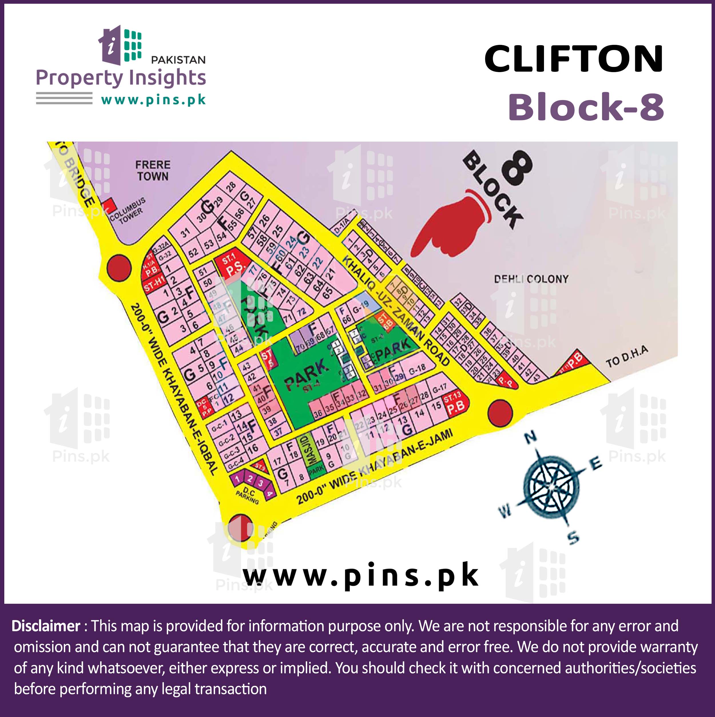 Layout plan / Siteplan Map of Block 8 Block 8 Clifton Karachi.