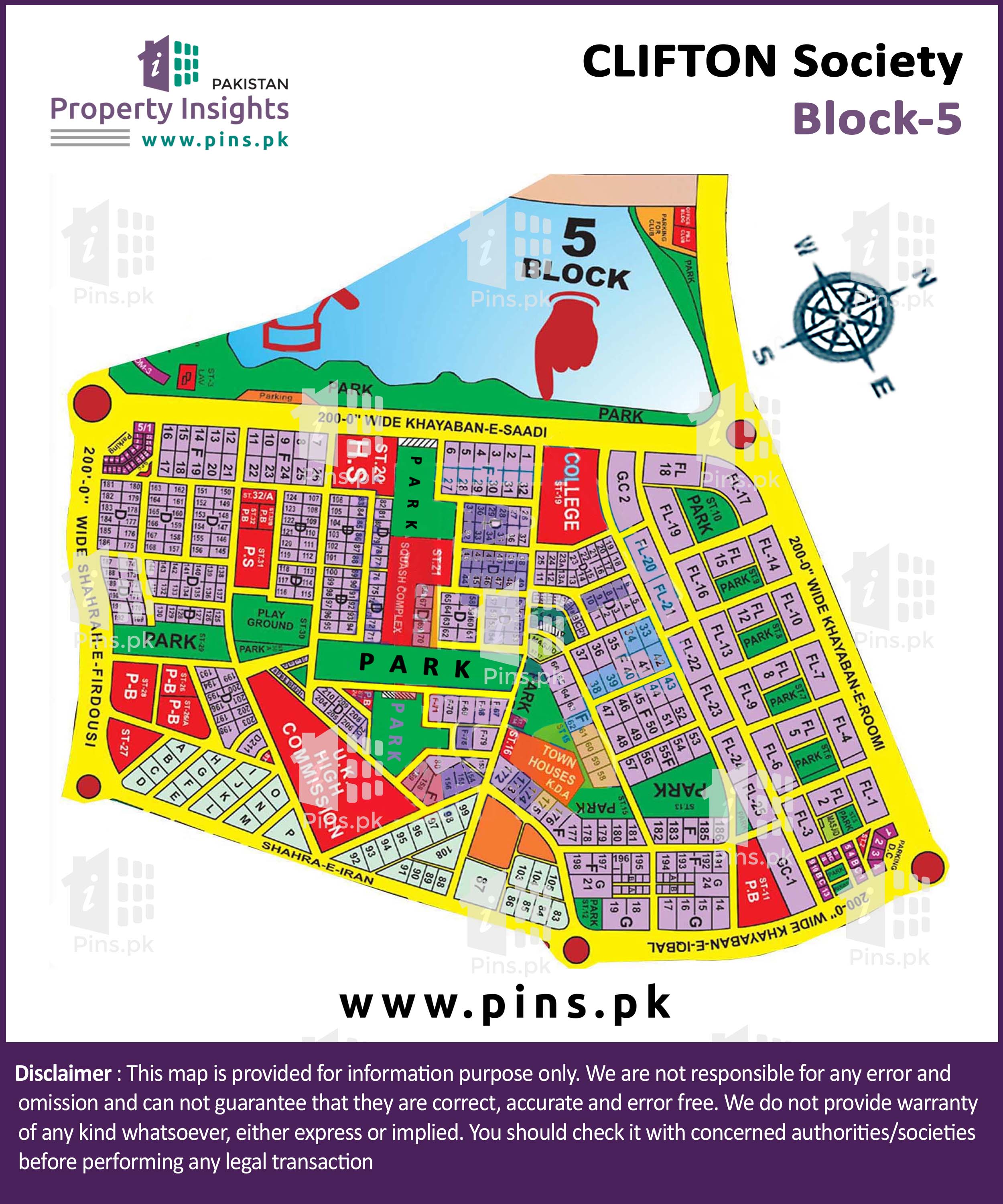Clifton Block 5 Map Layout Plan / Siteplan Map Of Block 5 Block 5 Clifton Karachi.