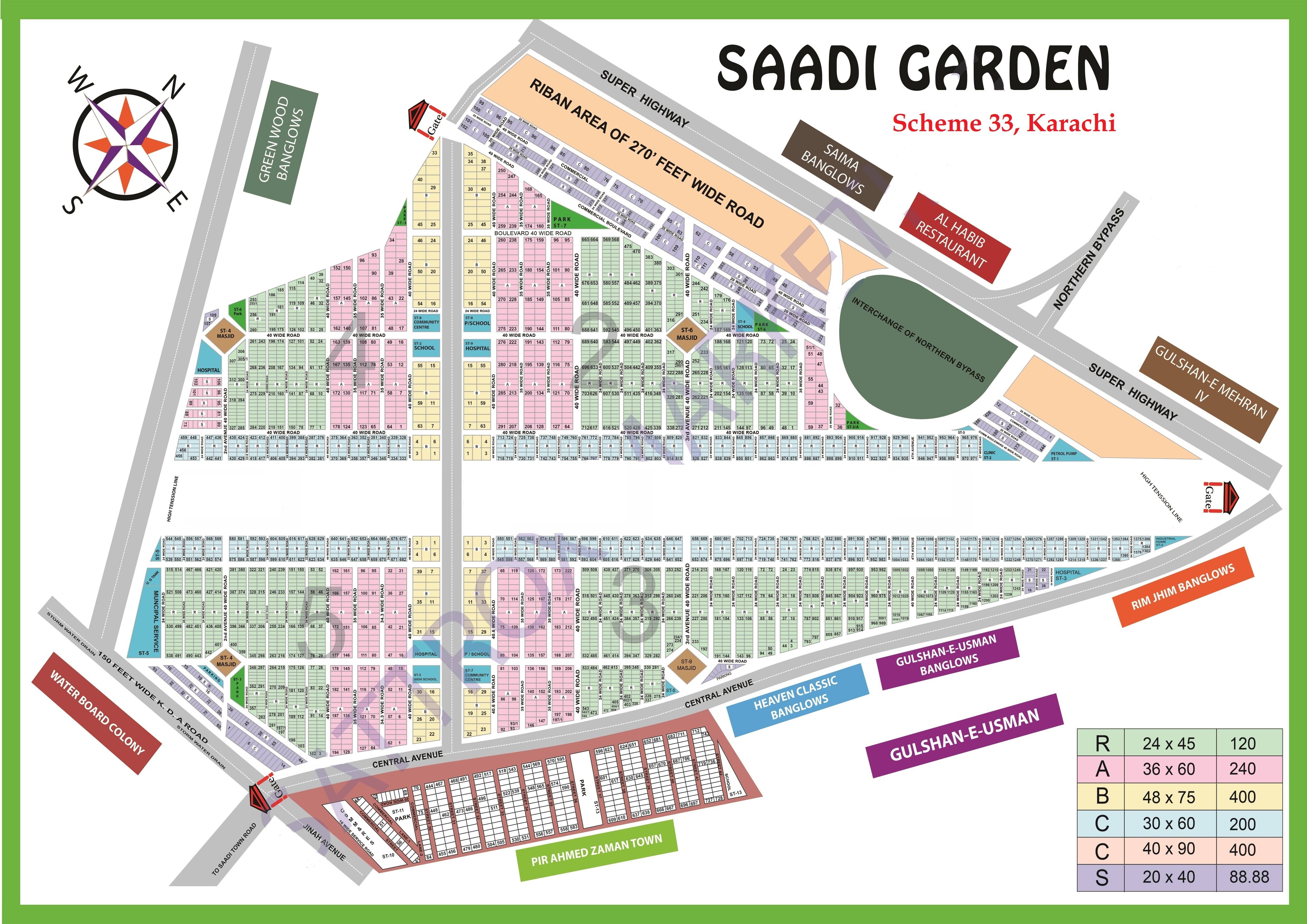 Map Of Scheme 33 Karachi View High Resolution Project / Society Maps / Siteplan Of Saadi Garden Scheme  33 Karachi.