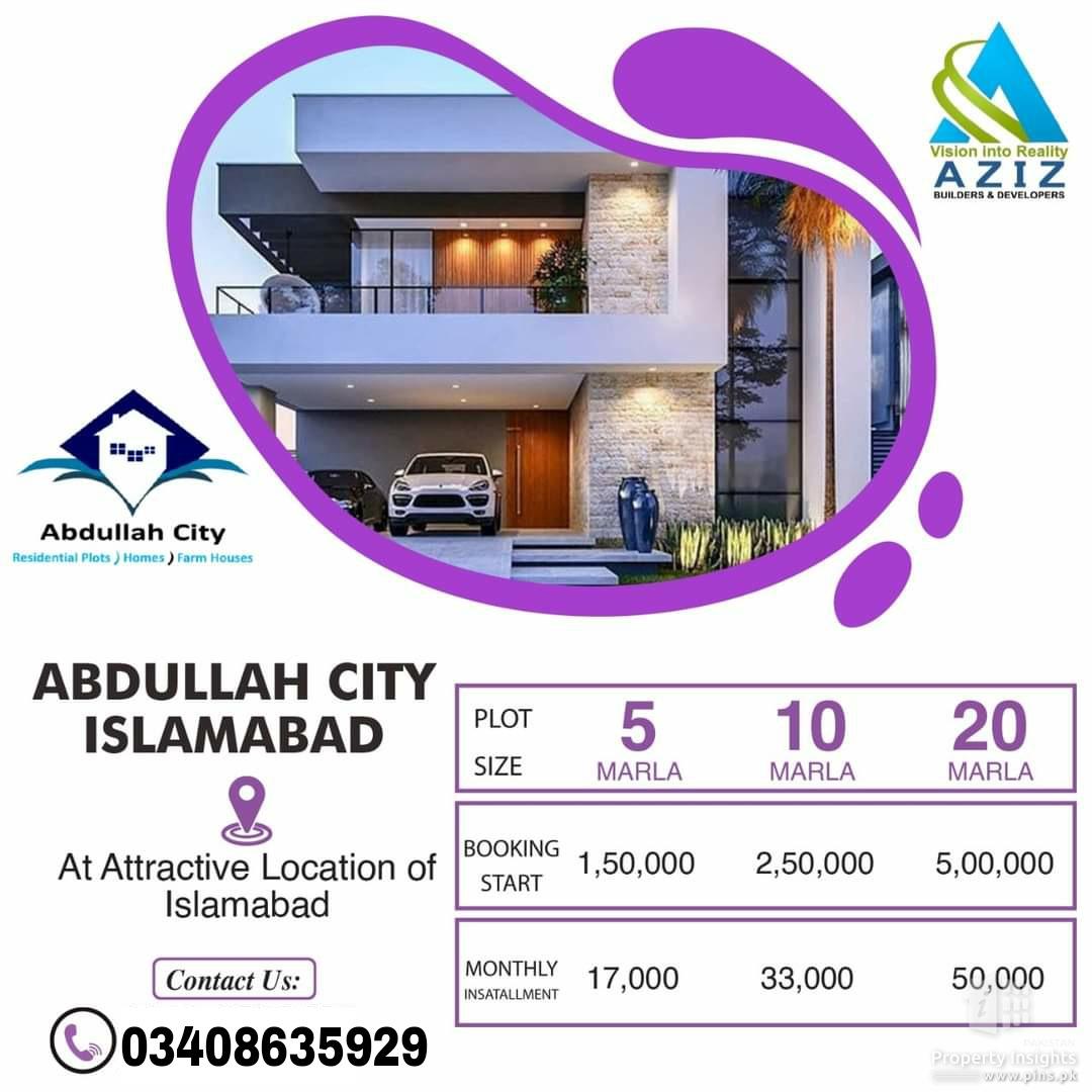 5,10 and 20 marla residential plots are available in Abdullah City ...