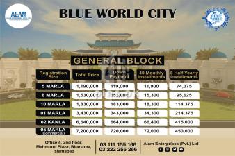 Book 5, 8 & 10 Marla Residential Plots In Blue World City On Discounted Rates