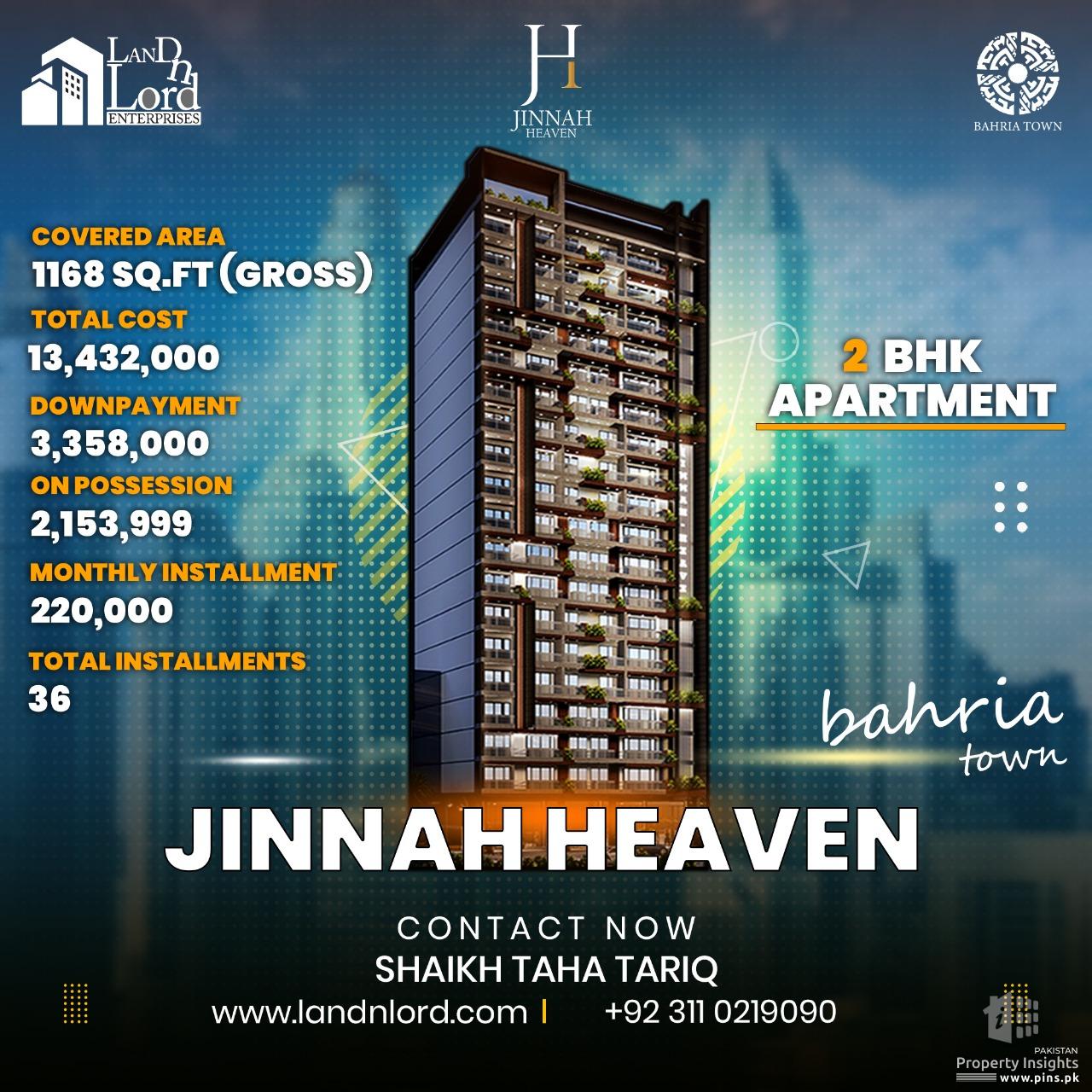 JINNAH HEAVEN 2BHK 1168 SQFT APARTMENT 3-YEAR INSTALLMENT PAYMENT SCHEDULE