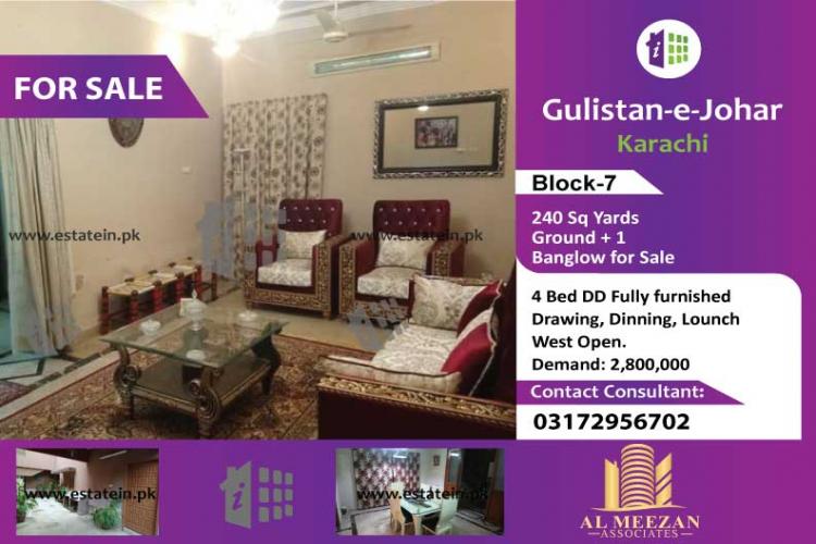 240 Ground+1 Banlgow for Sale in Block 7 Gulistan-e-Johar
