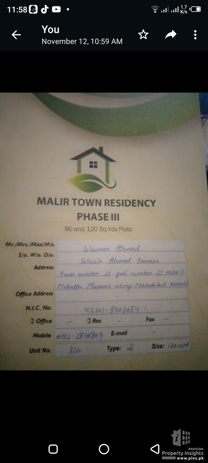 120 yard plot for sell in Malir Town Residency Phase III Plot for Sale