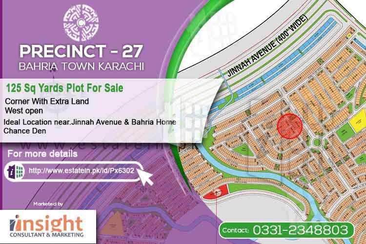 125 Sqy Corner West Open with Extra Land Precinct 27 Plot for Sale